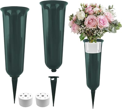Grafvazen Set - Decoratie Vazen - Graf Decoratie - Met Grondpen - 2 Stuks - Groen