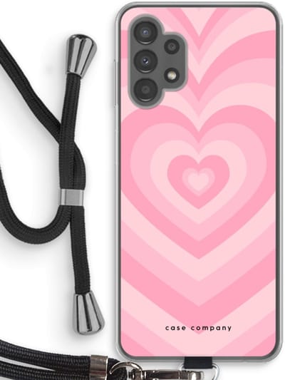 Case Company® - Hoesje met koord geschikt voor Samsung Galaxy A13 4G hoesje met Koord - Hart Roos - Telefoonhoesje met Zwart Koord - Bescherming aan alle Kanten en Over de Schermrand