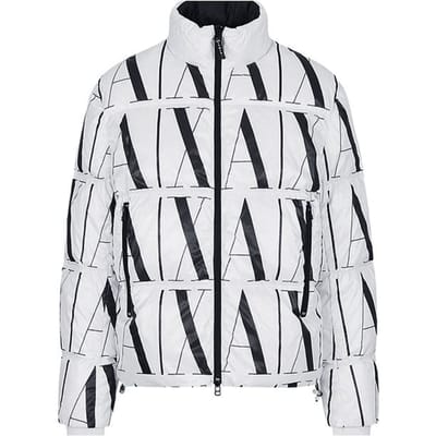 Armani Exchange FW22 Veste doudoune homme à logo lettre imprimé, fermeture éclair, col montant, coupe ajustée, manches longues régulières, vêtements d'extérieur Blanc 8NZBP8-ZNULZ-21BE M white