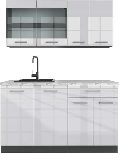 Vicco R-Line Eenpersoonskeuken – 140 cm, WB Marmer Wit hoogglans/antraciet