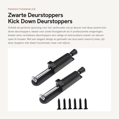 Dailygoods- Deurstoppers Zwart - 2x Verstelbare Deurstoppers - Roestvrij Staal - Veerbelast Ontwerp - Voetbediening - Inclusief Schroeven - Deurslot