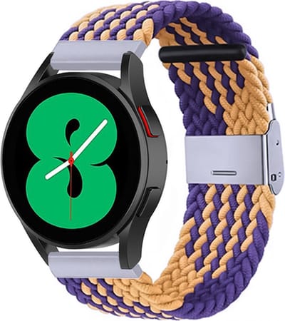 By Qubix - Braided nylon bandje 20mm - Oker / paars - Geschikt voor Samsung Galaxy Watch 7 (40 & 44mm) - Galaxy Watch FE - Galaxy Watch 6 - Galaxy Watch 6 Pro - Galaxy Watch 5 - 5 Pro - Galaxy Watch 4 - 4 Classic - Active 2 - Watch 3 (41mm)