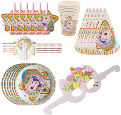 Dailygoods- Verjaardagsfeestserviesset 36 Stuks - Borden/Bekers/Rietjes - Herbruikbare Versieringen - Geschikt voor 6+ Personen - Kleurrijk Papier - Feestservies