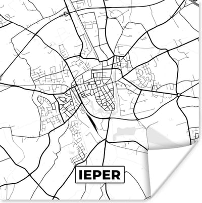 Poster België – Ieper – Stadskaart – Kaart – Zwart Wit – Plattegrond - 100x100 cm XXL