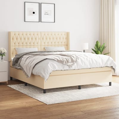 vidaXL - Boxspring - met - matras - stof - crèmekleurig - 180x200 - cm