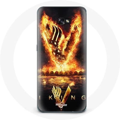 Coque - Vikings - Samsung Galaxy A3 2016 - Souple - Logo V Epée de Feu - Noir noir