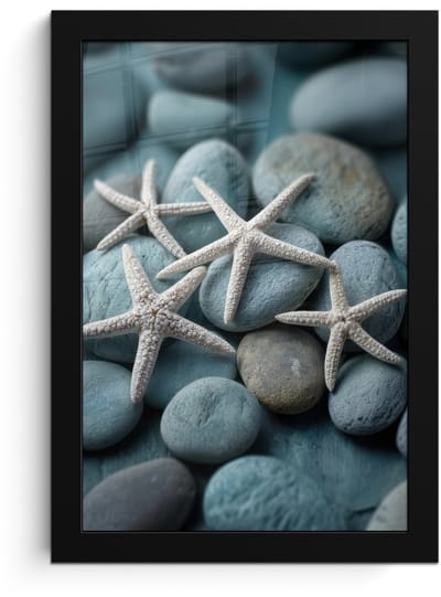 Poster in lijst - Fotolijst 20x30 cm - Posters - Zeesterren - Stenen - Wit - Posterlijst zwart - Decoratie - Wanddecoratie woonkamer - Muurdecoratie slaapkamer