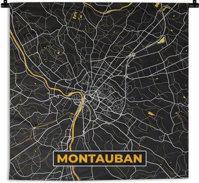 Wandkleed - Wanddoek - Kaart - Frankrijk - Plattegrond - Montauban - Stadskaart - 180x180 cm - Wandtapijt