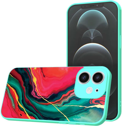 Smartphonica Telefoonhoesje Geschikt voor iPhone 12 met Rood Groen Marmer opdruk - TPU Back Cover Case Red Green Marble Design - Turquoise geschikt voor iPhone 12