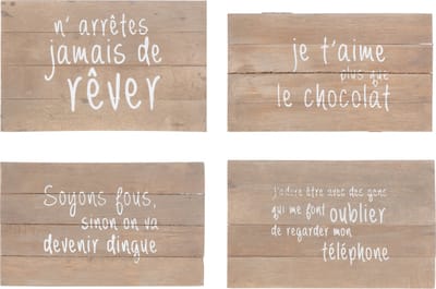 J-Line wanddecoratie Positief - hout - naturel - 4 stuks