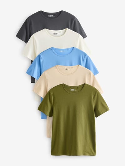 Next - Dames - Set van 5 T-shirts met ronde hals en hoog katoengehalte - Zwart