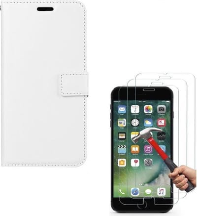 Bookcase hoesje Geschikt voor: iPhone 7 Plus / 8 Plus Portemonnee Wit met 2 stuks Glas Screen protector