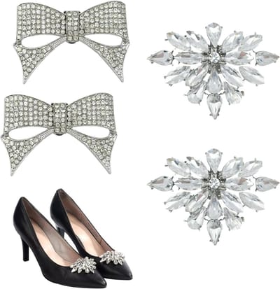 Decoratieve Schoenclips Set van 4, Verwijderbare Strik Clips met Rhinestones voor Hakken en Sandalen, Elegante Schoenaccessoires voor Dagelijks Gebruik en Feestjes