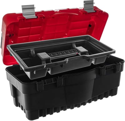 KADAX Gereedschapskist, 53 x 26 x 27 cm, gereedschapskist met draaggreep en sluitingen, gereedschapskoffer voor het opbergen van gereedschap (rood)