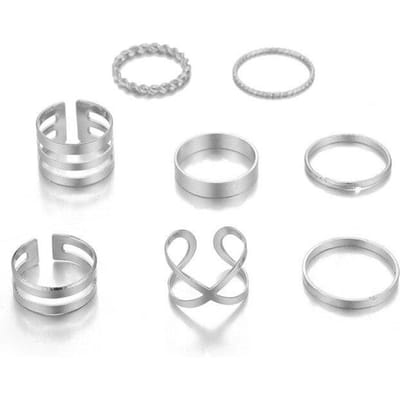 Lot de 8 bagues géométriques en métal punk rondes creuses pour femme, bague de luxe à joint ouvert, bijoux tendance pour femme, cadeau argenté