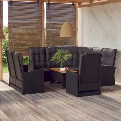 vidaXL - 4-delige - Loungeset - met - kussens - poly - rattan - zwart