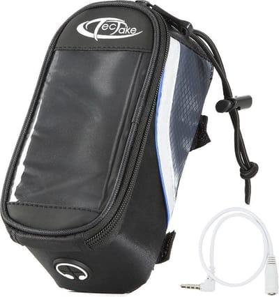 tectake® Frametas - Stuurtas - 18 x Ø8,5 cm - Frame Tas voor Fiets en Racefiets - Fietstas met Aanraakscherm voor Telefoons - Navigatiehouder - Waterafstotend - Met Kabeluitgang - Zwart/Grijs/Blauw