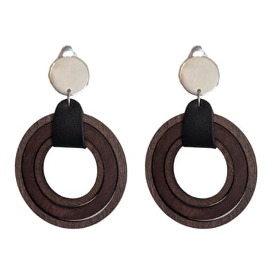 Clip oorbellen-Ebony-6,5 cm-bruin-zilverkleurig-geen gaatje-Charme Bijoux