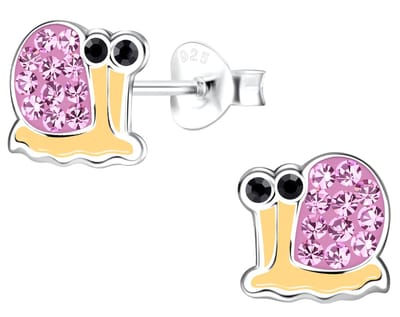 Joy|S - Zilveren slak oorbellen - 7 x 8 mm - roze huisje met roze kristal - kinderoorbellen