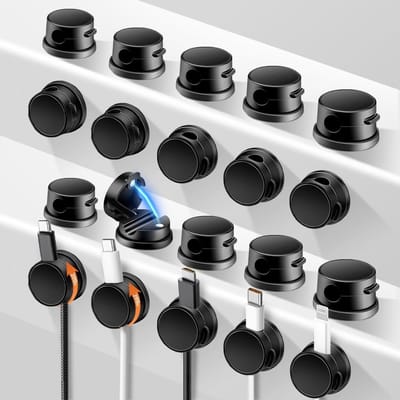 Magnetische kabelclips 360° draaibaar, zelfklevende kabelhouders voor bureau en nachtkastje, 20 stuks zwart voor optimale kabelorganisatie