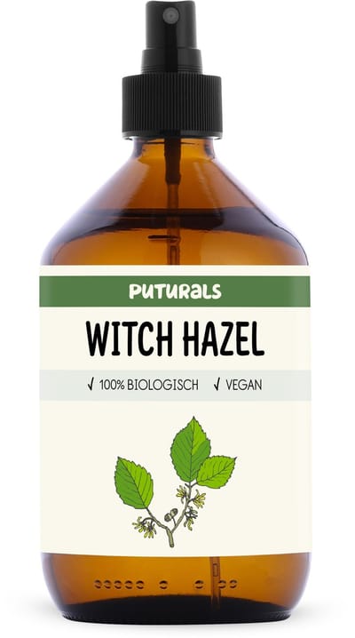 Puturals Witch Hazel 100% Biologisch - 500ml - Hamameliswater of Toverhazelaar voor Huid en Gezicht - Zonder Alcohol - Puur en Vegan - Witch Hazel Spray in Bruine Glazen Fles + Verstuiver