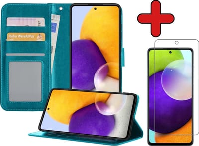 Hoesje - Met Screenprotector - Geschikt voor Samsung Galaxy A52 5G - Luxe Pasjeshouder - Flipcase - Bookcase Portemonee - Flip Case - Kunstleer Book Case - Book Cover - Walletcase - Portemonneehoes - Telefoonhoes - Turquoise