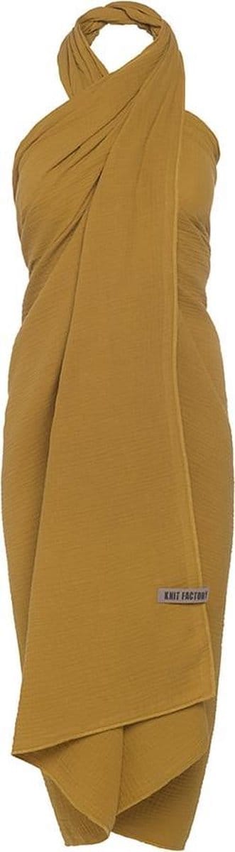 Knit Factory Liv Pareo - XL Sjaal - Sarong - Stranddoek - Strandlaken - Strandjurk voor Dames - Oker - Duurzaam & Milieuvriendelijk - 100% Biologisch katoen