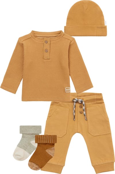 Noppies - kledingset - 5delig - Broek Murphy Apple Cinnamon - Shirt Manilla - Muts Beanie Mebane - 2 paar sokjes Maxton - Maat 80