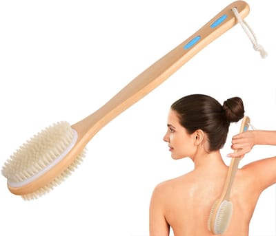 lichaamsborstel, rugscrubber, bad-doucheborstel met lange steel en zachte en stijve haren, dubbelzijdige opzetborstel voor nat of droog borstelen, exfoliërende massage