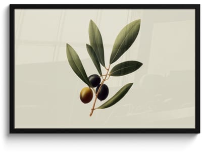 Poster in lijst - Fotolijst 90x60 cm - Posters - Olijftak - Donkergroen - Olijven - Posterlijst zwart - Decoratie - Wanddecoratie woonkamer - Muurdecoratie slaapkamer