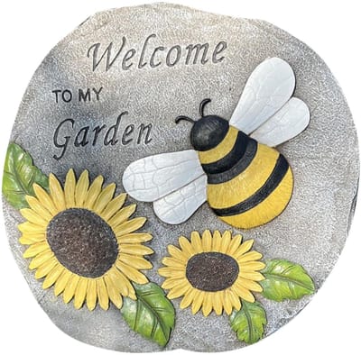 Decoratieve Stapstenen - Tuin Decoratie - Pad Aanleggen - Uniek Bijen Zonnebloem Design - 24.5 x 24.5 cm - Veelkleurig