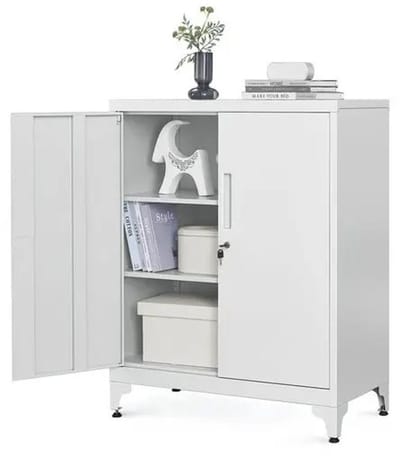 NaevaMi Archiefkast met slot - Kantoorkast - Werkruimte - Opbergkasten met 2 deuren - Veelzijdige Opbergoplossing - Multifunctionele Garagekast - Dossierkast - Stalen kast - 90x80x40 cm - Licht Grijs