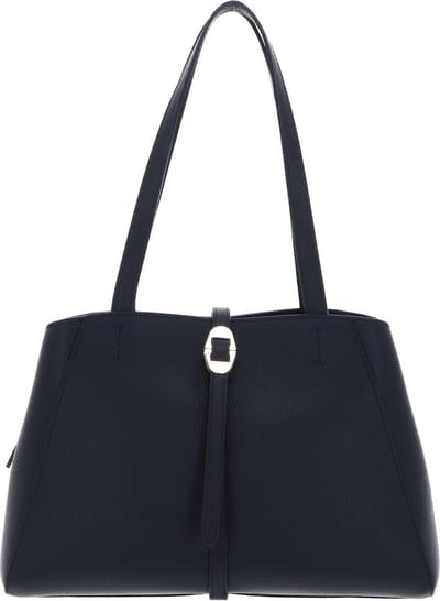 COCCINELLE Leren Schoudertas Shopper Chara Handbag Grained Leather Midnight Blue Donkerblauw