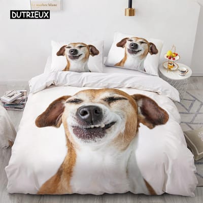 Mooie Dieren 3D Beddengoedsets Wit Dekbed Overtrek Set Dekbedovertrek Bedlinnen Kussensloop King Queen 200*220cm Maat Honden Huisdieren Hond 150x200cm 3pcs