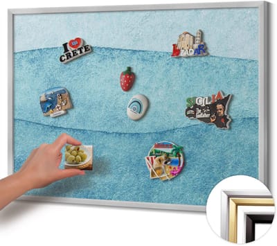 Wallfluent - Blauw Magnetisch Bord met Kleurvariaties - 80 cm x 60 cm - Magneetbord met Zilveren Frame - Aquarelblauwe golven - Magnetisch Bord Kindvriendelijk - Magnetisch Bord Rechthoekig - Memobord Magnetisch