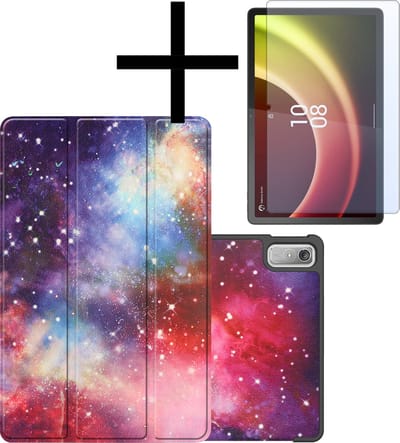 Hoes - Geschikt voor Lenovo Tab P11 (2e / 2nd Generatie) - Met Screenprotector - Trifold Bookcase - Hard Cover - Hardcover Book Case - Tablet Hoesje - Galaxy