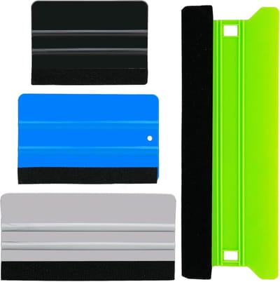 Set van 4 Plastic Squeegees met Vilt Rand voor Vinyl Toepassingen, Behang en Auto Wrapping, Ideaal voor Schoonmaken en Schilderen