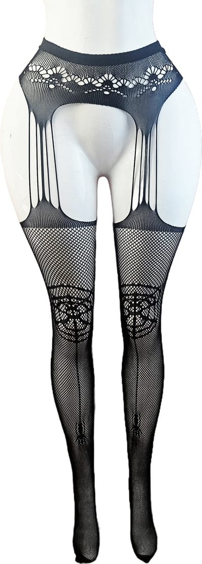 BamBella ® - Panty -Onesize - open kruis hoge kousen broek Dames - Onesize - sexy Erotische lingerie van kant zwart