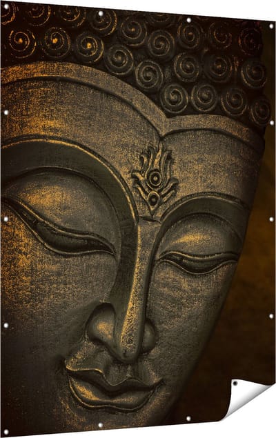 Gards Tuinposter Boeddha Beeld met Wierook - 120x160 cm - Tuindoek - Tuindecoratie - Wanddecoratie buiten - Tuinschilderij