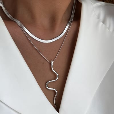 My Sweet Romance® Dubbele Slangenketting – Zilverkleurig – 2 Kettingen & Slangenhanger.
