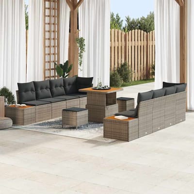vidaXL - Tuinbank - Set - 11 - st - 10-Aantal - zitplaatsen - Grijs - Poly - rattan
