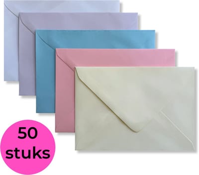 50 Cards & Crafts Luxe gekleurde C6 enveloppen | Pasteltinten | 162x114mm