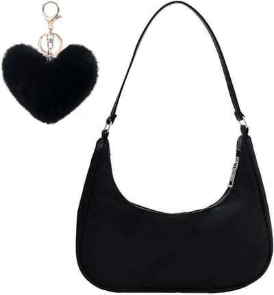 Stijlvolle Zwarte Schoudertas met Pluche Hanger, Lichtgewicht Casual Handtas voor Dames, Ideaal voor Dagelijks Gebruik en Uitjes