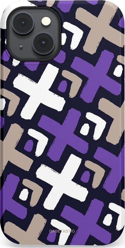 Casetastic hoesje geschikt voor Apple iPhone 14 Plus - MagSafe - Dubbellaagse bescherming - Fresh Paars Witte X's - Fashion Case - Donkerblauw Zilver Lavendel Wit