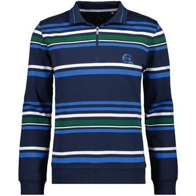 Ragman Trui Striped Jersey Sweater Zip Collar Jeans Blauw / male