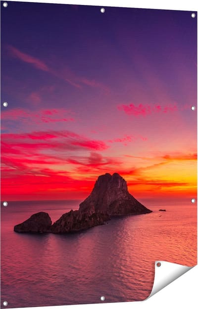 Gards Tuinposter Ibiza Rotsen Eiland bij Zonsondergang - 90x120 cm - Tuindoek - Tuindecoratie - Wanddecoratie buiten - Tuinschilderij