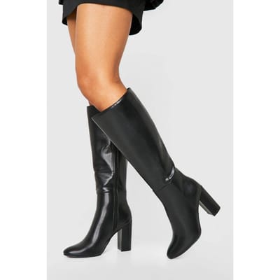 boohoo Dames Kniehoge Blockhiellaarzen | Black | Maat: 8