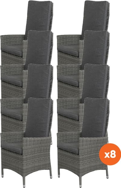 Set van 8 - Timber wicker verstelbare tuinstoel - Organic Grey