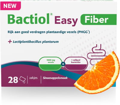 Bactiol Easy Fiber - Vezels & Biotica - 28 zakjes - Vezel supplement met PHGG - Milder voor je darmen dan psyllium - Goed oplosbaar - Sinaasappelsmaak