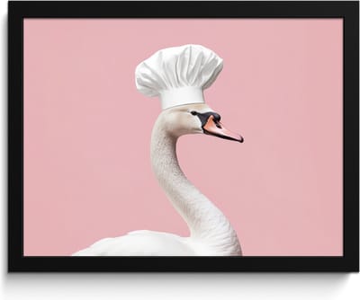 Fotolijst inclusief poster - Posterlijst 40x30 cm - Posters - Zwaan - Koksmuts - Mooi - Klassiek - Foto in lijst - Keuken decoratie muur - Wanddecoratie accessoires - Muurdecoratie - Schilderijen